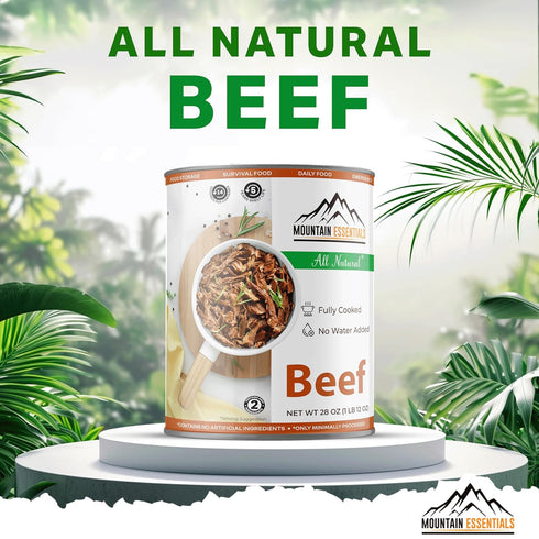 MOUNTAIN ESSENTIALS All Natural Fully Cooked Canned Beef, 28 Oz, Gluten Free, Emergency Food Pack of 1