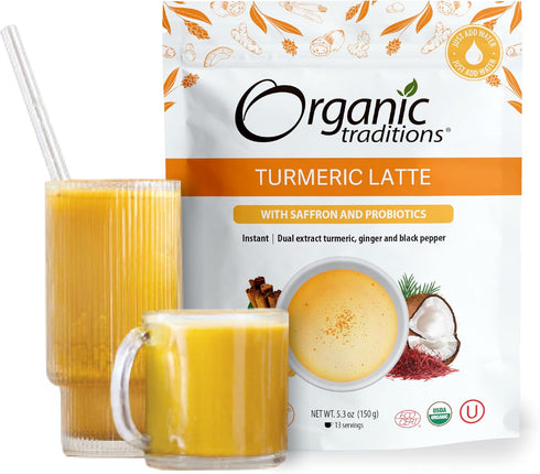 100g/5.3oz Organic Traditions Superfood Turmeric Latte Instant Golden Milk Powder (Mylk) Caffeine Free Latte Blend