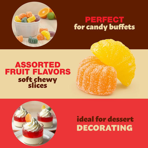 1-Pound Fruit Slices Bag | Assorted Flavors Jellies | Dye Free Candy | Vegan Candy | Tangerine, Orange, Strawberry