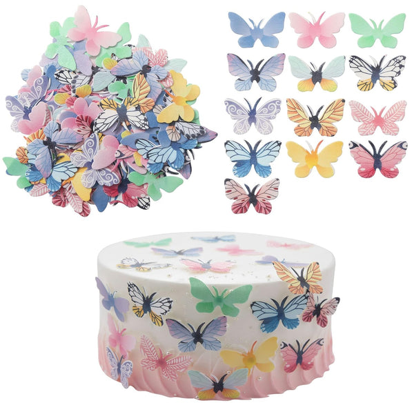 Gyufise 72Pcs Edible Butterfly Cupcake Toppers, 3D Colorful Cake Decoration for Birthday Party Wedding