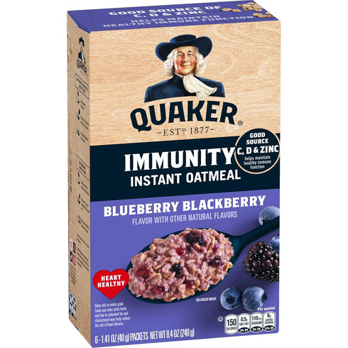 Quaker Immunity Instant Oatmeal, Blueberry Blackberry, Good Source of Vitamins C, D,