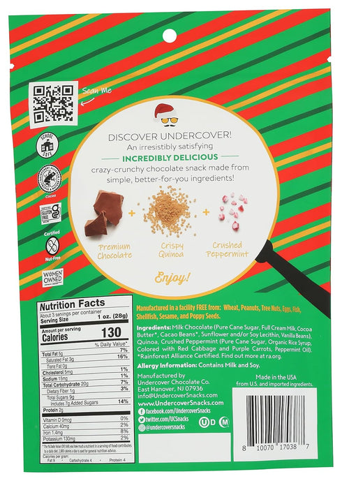 3 Undercover Chocolate Co, Milk Chocolate Peppermint Quinoa Crisps, Ounce