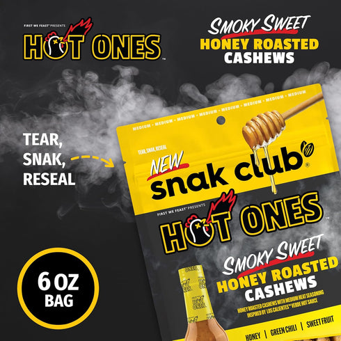 6 oz Snak Club x Hot Ones Honey Roasted Cashews, Smoky Sweet, Spicy Nuts, Inspired by Hot Ones, Vegan Snack, Resealable