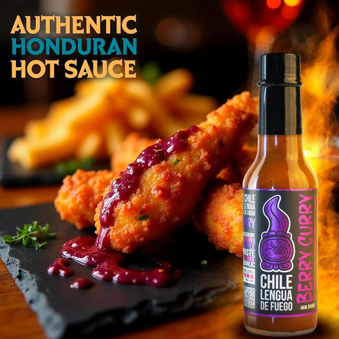 1 Chile Lengua de Fuego Berry Curry Hot Sauce - Bottle - Scotch Bonnet, Mango, Blackberry & Curry Paste - Fruity