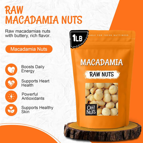1 lb 100% Oh! Nuts Raw Macadamia Nuts - Macadamia Nuts Unsalted - Jumbo Macadamia - - Natural Snack