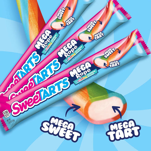 1.32 oz (Pack 24) SweeTARTS Mega Filled Ropes Candy, Twisted Rainbow Punch, Sweet and Tart