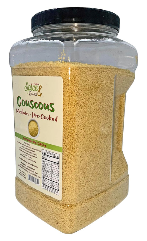 5 lb Medium Pre-cooked Couscous | Container | Durum Wheat Semolina | Quick Cooking Grain for Salads | Side Dishes |