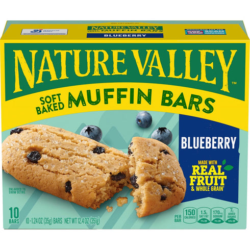 10 12.4 oz Nature Valley Soft Baked Muffin Bars, Blueberry, Snack Bars, Bars