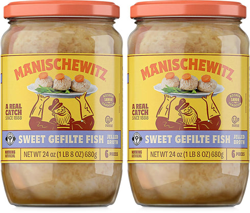 Manischewitz Sweet Gefilte Fish in Jelled Broth 24oz (2 Pack), Packed with