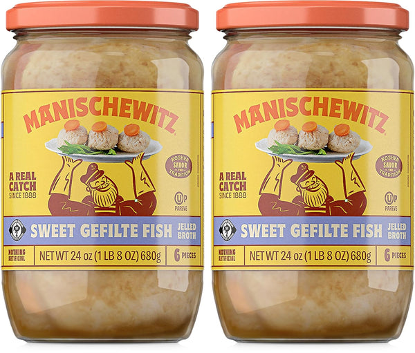 Manischewitz Sweet Gefilte Fish in Jelled Broth 24oz (2 Pack), Packed with