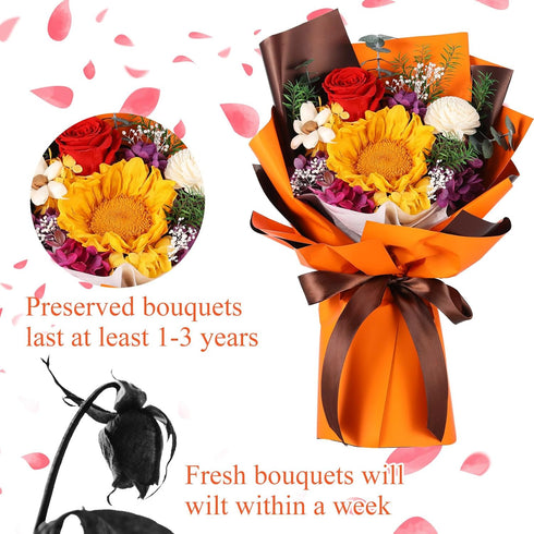 Jtoder Forever Flowers for Delivery, Preserved Flower Bouquets, Long Lasting Orange Sunflower Roses, Gifts Bouquet