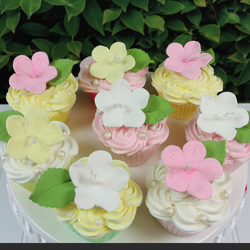 12 Count Global Sugar Art Fruit Blossom Sugar Cake Flowers, White with Wires, by Chef Alan Tetreault