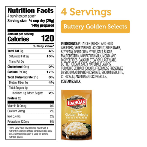 100% 4 4.1 (Pack 10) Idahoan Buttery Golden Selects Mashed Potatoes, Naturally Gluten-Free, Real Idaho Potatoes