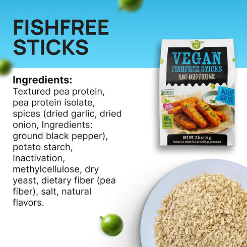 4-Pack ~1 Creative Pea Fish-Style Mix | Makes kg | Shelf-Stable Vegan Protein | Just Add Water & Oil | Easy Fish Cakes