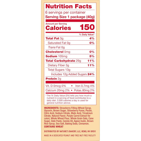 Nature's Bakery Strawberry Oatmeal Crumble Bars, 6 Ct, 1.41 Oz
