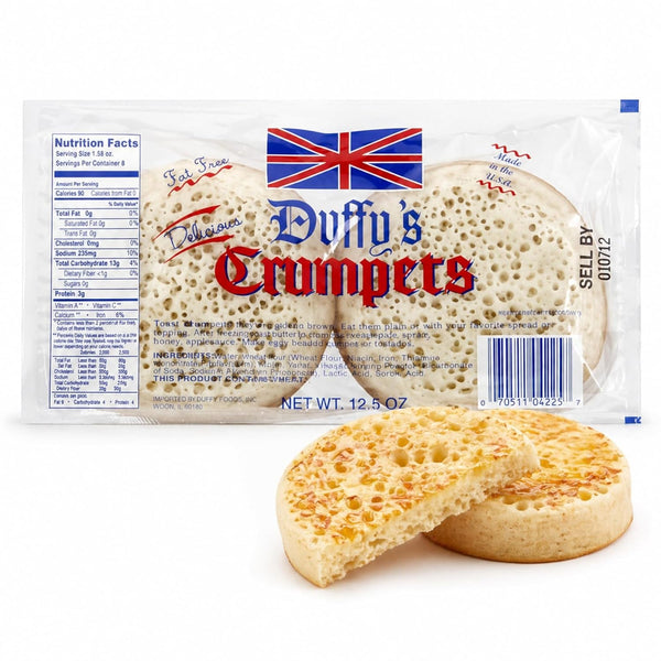 Duffys Crumpets British Breakfast Bread, Soft and Airy, Perfect for Toasting, Holds