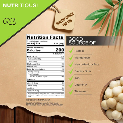 (8oz 1 Pack) Packed NUT CRAVINGS - Roasted Macadamia Nuts - No Shell, - Bulk Nuts Fresh in Resealable Bag - Healthy