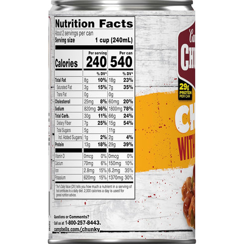 19 (Pack 12) Campbell's Chunky Chili with Beans, Ounce Can