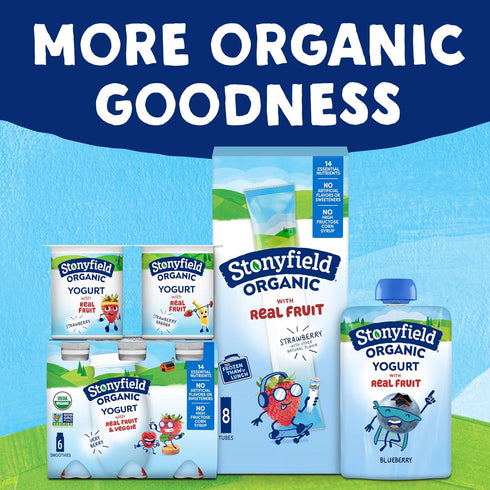 Stonyfield Organic 3.5 oz. Kids Blueberry Lowfat Yogurt, Pouch, Single Serve Includes Live Active Cultures