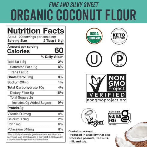 Viva Naturals Organic Coconut Flour (4 lbs) - Gluten Free Baking Flour Substitute for Keto, Paleo, Vegan