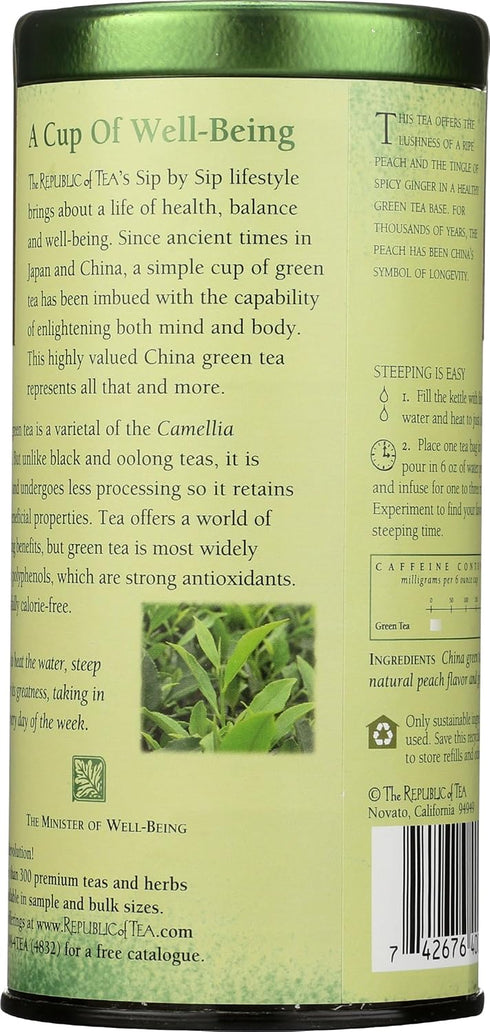 50 The Republic of Tea - Ginger Peach Green Tea, Tea Bags, Tin | Flavored Fruit Tea | Caffeinated