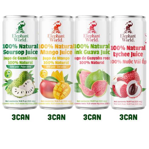 ELEPHANT WORLD 100% 12 Pack, 320 ML Natural Juices | Assorted Superfruits | Soursop-Mango-Guava-Lychee | NO Sugar added