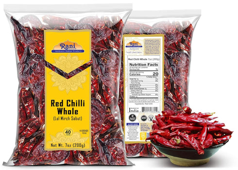 Rani Chilli Whole (Lal Mirch Sabut) 7oz (200g) - All Natural Vegan Gluten Friendly NON-GMO