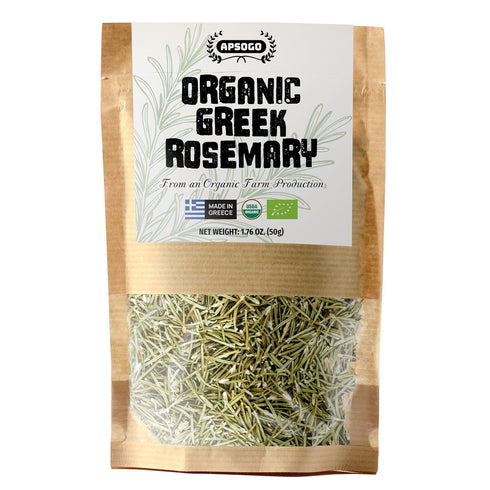APSOGO Organic Dried Rosemary Leaves 1.76oz Resealable Pouch Premium Greek Whole Leaves,