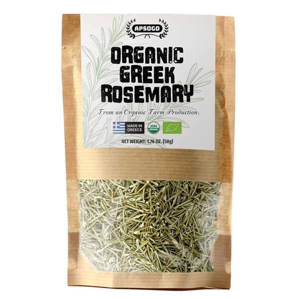 APSOGO Organic Dried Rosemary Leaves 1.76oz Resealable Pouch Premium Greek Whole Leaves,