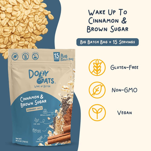 Dozy 15-Serving 750g Pack Oats Overnight Oatmeal, Big Batch Bag. Gluten-Free, Natural Source of Protein and Fiber