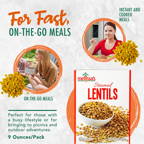 (3 Pack) Melissa's Steamed Lentils, Pre-Cooked and Ready to Eat Lentils, Non-GMO and Shelf Stable