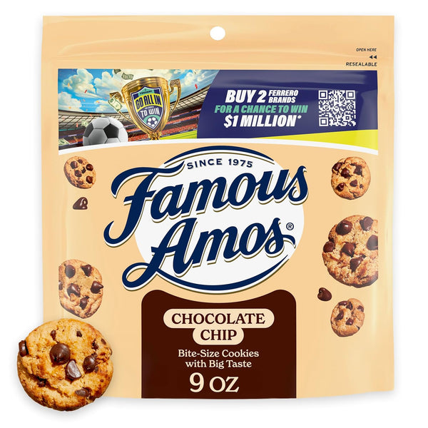 Famous Amos Classic Chocolate Chip Cookies, Bite-Size Cookies, Great for Sharing, 9