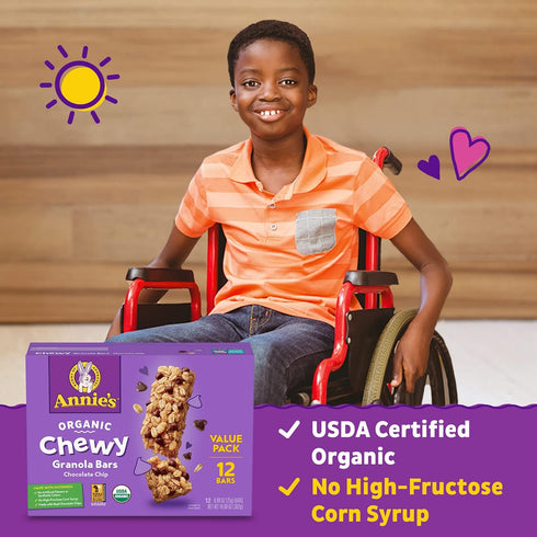 12 Annie's Organic Chewy Granola Bars, Chocolate Chip, ct