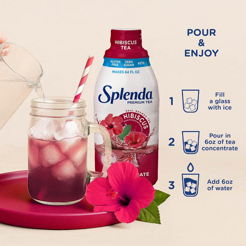 1:1 32 Oz SPLENDA Premium Hibiscus Tea Concentrate, Zero Sugar, Gluten Free, Real Brewed Tea, Fl