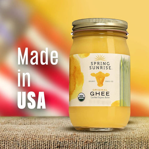16 oz, Spring Sunrise Organic Grass-Fed Ghee USDA Certified Clarified Butter, Keto & Paleo Friendly Cooking Oil
