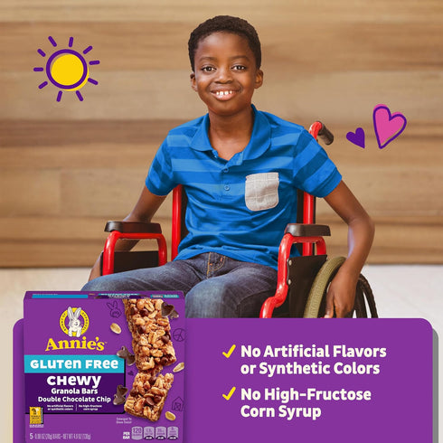 5 4.9 oz Annie's Gluten Free Chewy Granola Bars, Double Chocolate Chip, Bars