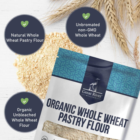 5 Lb Great River Milling Organic Whole Wheat Pastry Flour | Soft Texture, Lower Gluten | USDA Organic, Non-GMO, Kosher