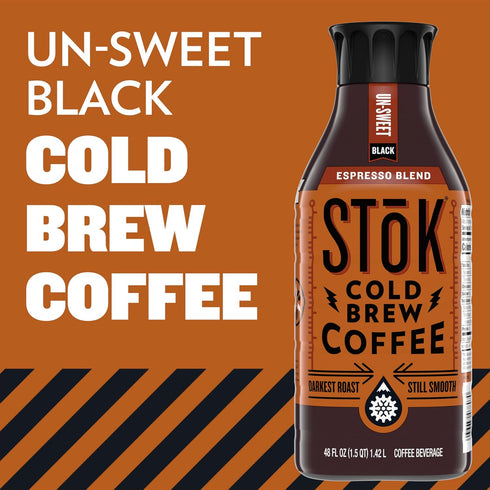 48 OZ SToK Cold Brew Coffee, Espresso Blend, Dark Roast Brewed Low and Slow, Unsweetened, Black Coffee, FL Bottle