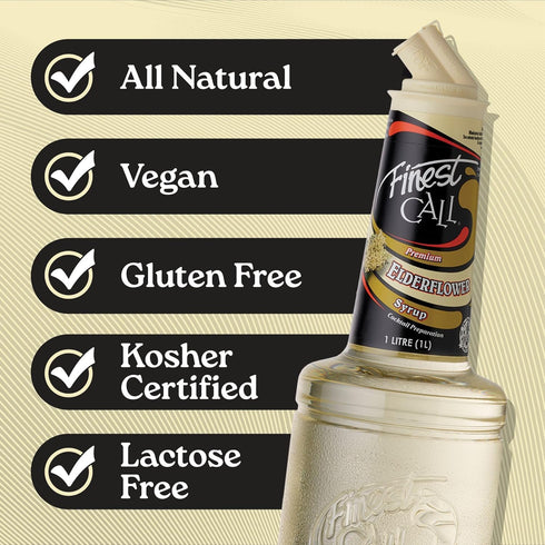 1 (33.8 Oz), Finest Call Premium Elderflower Syrup Drink Mix, Liter Bottle Fl Individually Boxed