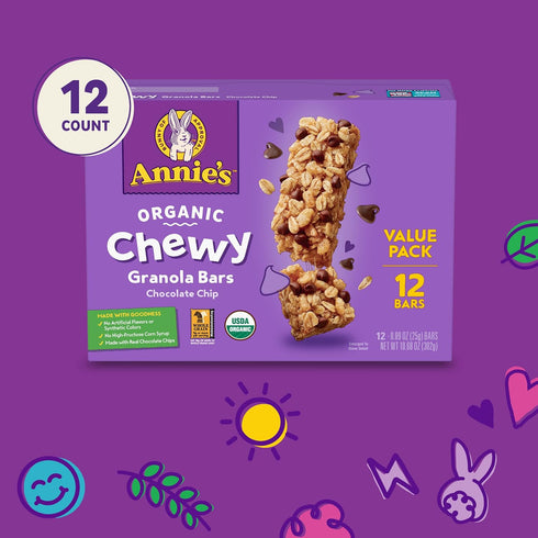 12 Annie's Organic Chewy Granola Bars, Chocolate Chip, ct