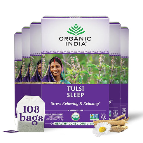 ORGANIC INDIA Tulsi Sleep Herbal Tea - Holy Basil, Ashwagandha, Chamomile, Night