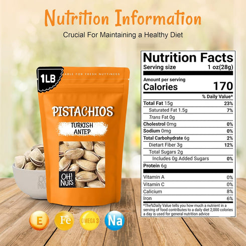 1 lb Packed Oh! Nuts Pistachios - Roasted & Lightly Salted - - Turkish Antep Pistachios In Shell - in New York Zip-Seal