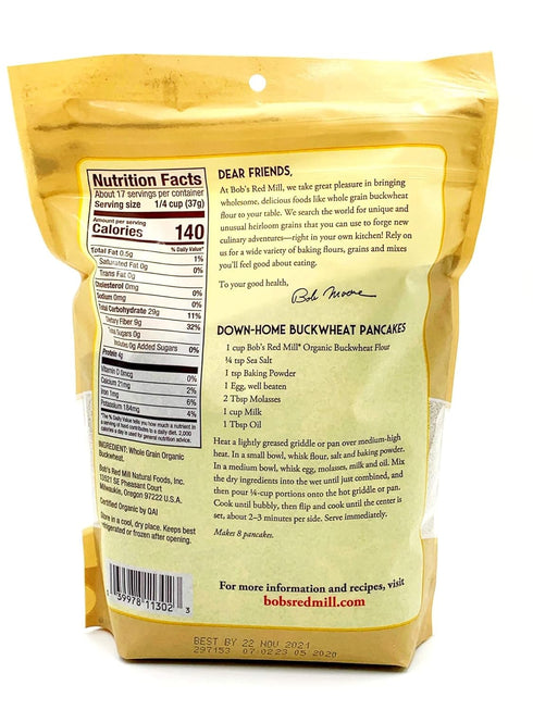 22 (Pack 3) Bob's Red Mill Organic Buckwheat Flour, Ounce