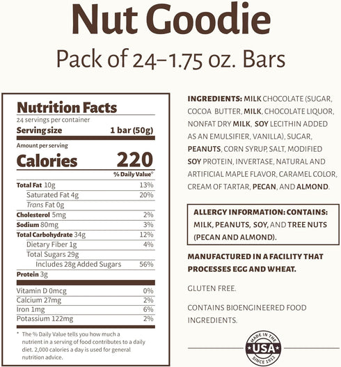 Pack 24 Pearson's Nut Goodie Cluster Bar | Roasted Peanuts, Real Milk Chocolate, and Maple Nougat | of | Individually
