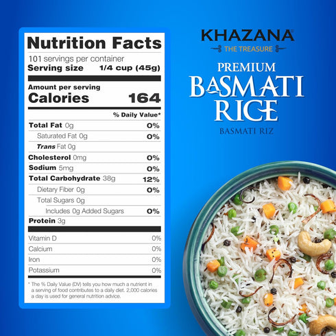 2lb Khazana Authentic Premium Basmati Rice - Resealable Zipper Bag | Non-GMO, Gluten-Free, Kosher & Cholesterol-Free |