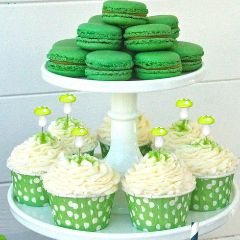 LcingTify 30 Summer PCS Mushroom Cupcake Toppers Green Foam Mushroom Cupcake Picks Mini Mushroom Theme Birthday Party