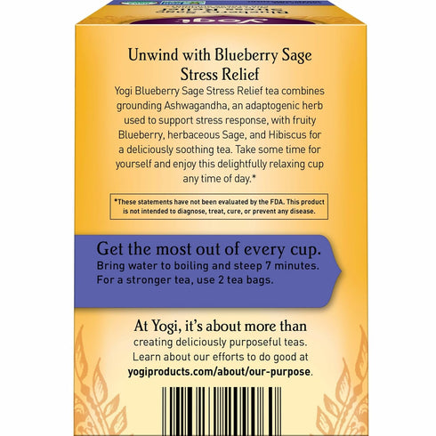 16 Pack (4 Packs) Yogi Tea Blueberry Sage Stress Relief - Tea Bags per - Relaxing, Calming Tea to Support Stress