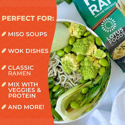 2.8 oz (Pack 10) Lotus Foods Bulk Organic Rice Ramen with Miso Soup Variety Bundle - Jade Pearl, Millet & Brown Rice
