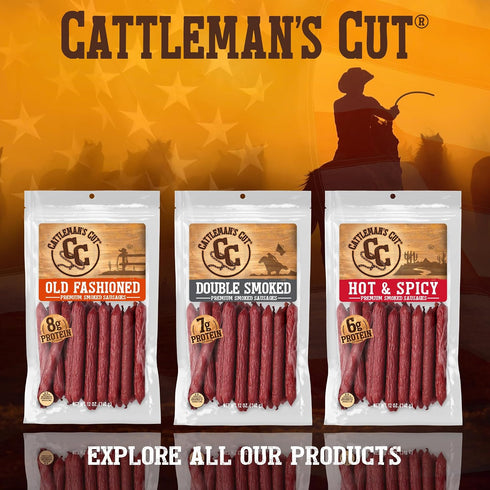0.9 20 pack Cattleman's Cut Old Fashioned Smoked Sausages Meat Snacks, Ounce