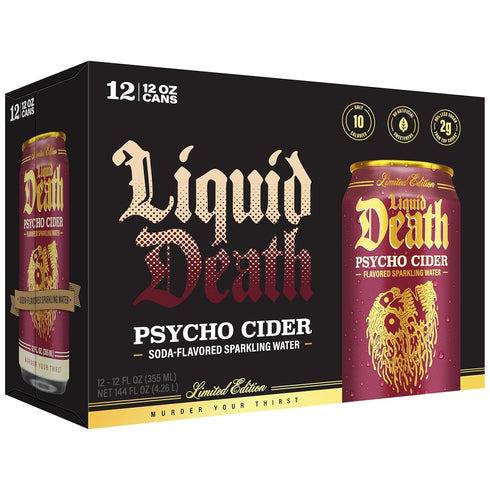 12 Oz (Pack 12) Liquid Death Soda-Flavored Sparkling Water - Psycho Cider (Apple Cinnamon), Less Sugar*, Huge Flavor